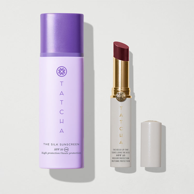 Tatcha popular bundle : Liquid Silk Canvas, Silken Sunscreen , Kissu Lip Mask